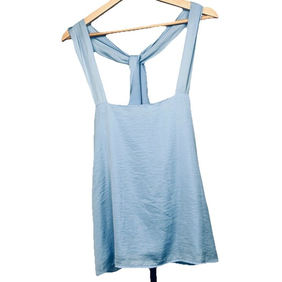 Banana Republic Top Sleeveless Blouse‎ Twist Y Back Wide Strap Blue Large NWT - Picture 2 of 7